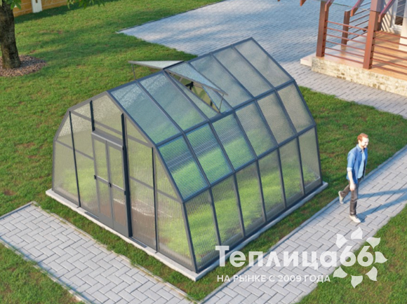Теплица Рада Каспий из поликарбоната, 4х4 метра, графитовая